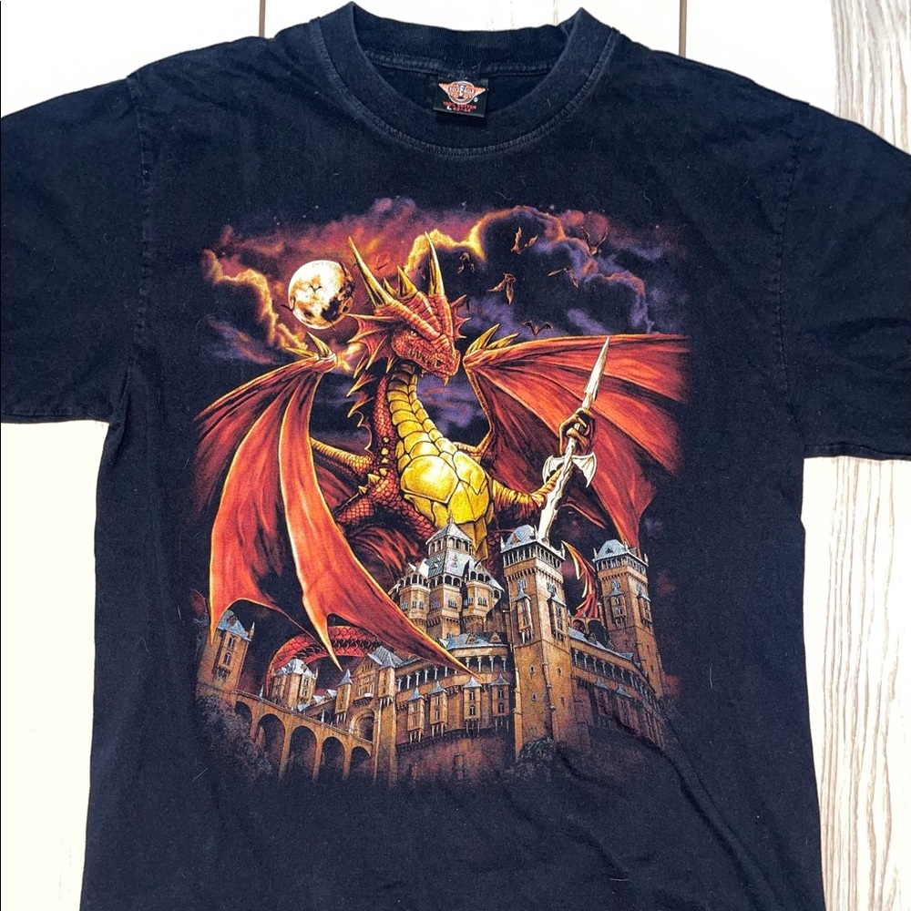 Vintage Rock Eagle Dragon Medieval Castle‎ Shirt